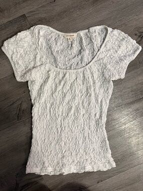 Lucky Brand White Textured Scoop-Neck Short Sleeve Top